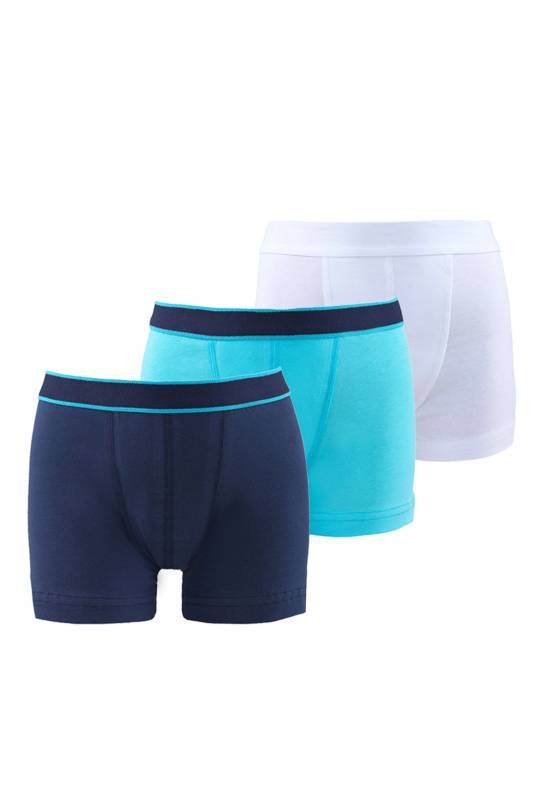 Blackspade - Blackspade Erkek Çocuk Boxer 3'lü Paket 9395 - Lacivert Aqua Beyaz