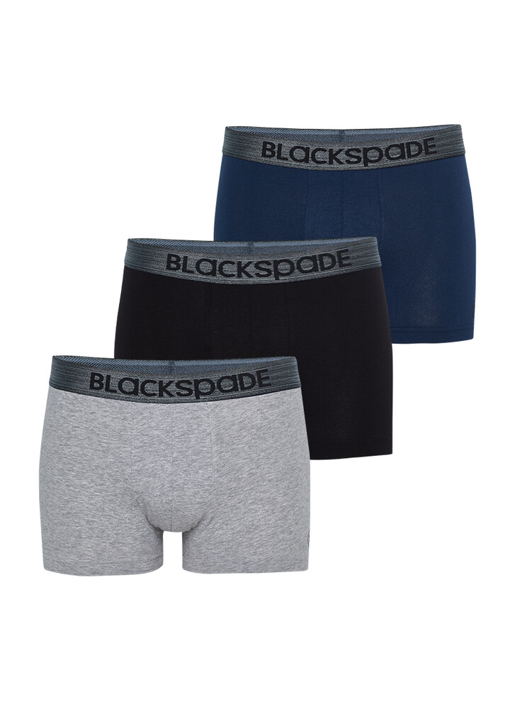 Blackspade Erkek Boxer 3′lü Paket Modern Basics 9472 - Gri Lacivert Siyah (Gri Bel Lastiği) - 1