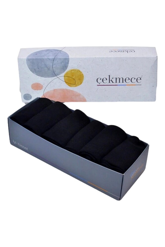 Çekmece - Çekmece 12'li Erkek Lüx Dikişsiz Çorap Siyah