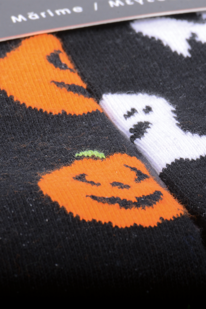 Çekmece 2li Hallowen Unisex Çorap Siyah-Beyaz-Turuncu - 4