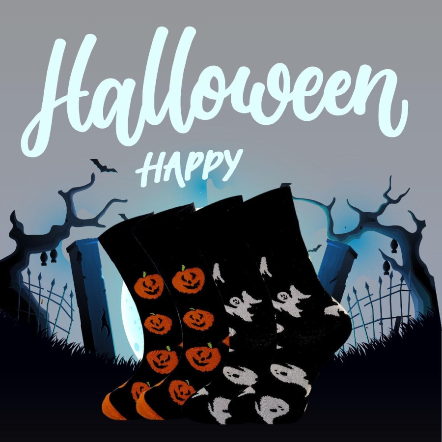 Çekmece 2li Hallowen Unisex Çorap Siyah-Beyaz-Turuncu - 1
