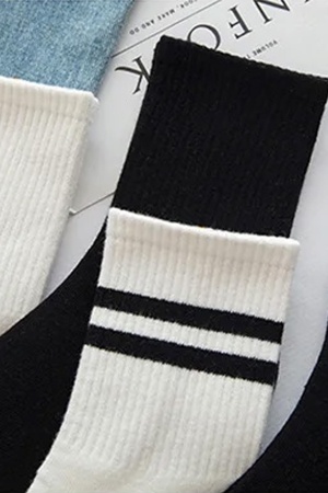 Çekmece 4&prime;lü Siyah Çizgili Unisex Kısa Konç Çorap - 2