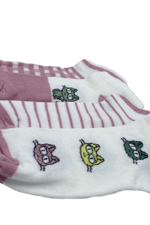 Çekmece 4′Lü Soft Cotton Pembe Çizgili Kedi Desenli Unisex Patik - 2