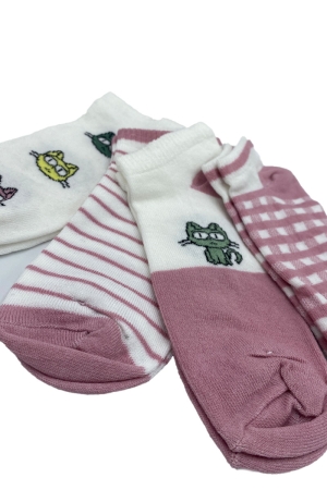 Çekmece 4′Lü Soft Cotton Pembe Çizgili Kedi Desenli Unisex Patik - 3