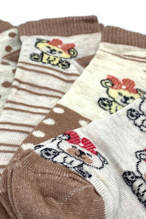 Çekmece 4′Lü Soft Cotton Süslü Köpek Desenli Unisex Patik - 2
