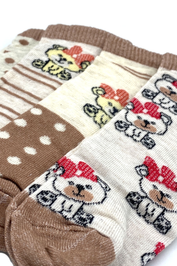 Çekmece 4′Lü Soft Cotton Süslü Köpek Desenli Unisex Patik - 3