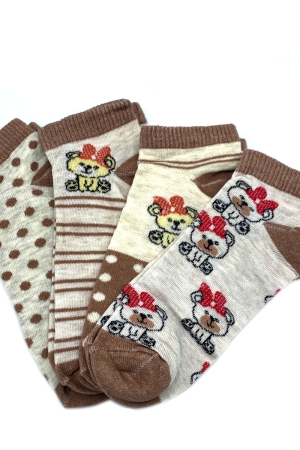Çekmece 4&prime;Lü Soft Cotton Süslü Köpek Desenli Unisex Patik 