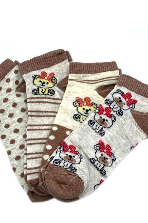Çekmece 4′Lü Soft Cotton Süslü Köpek Desenli Unisex Patik - 1