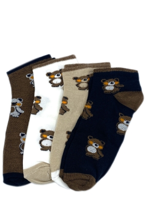 Çekmece 4&prime;Lü Soft Cotton Kahverengi Ayı Desenli Unisex Patik 