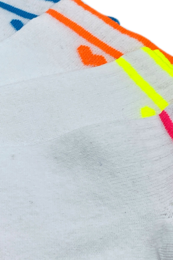 Çekmece 4&prime;Lü Soft Cotton Neon Çizgili ve Kalp Desenli Unisex Patik - 2