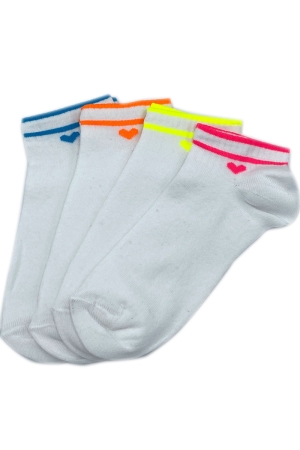 Çekmece 4&prime;Lü Soft Cotton Neon Çizgili ve Kalp Desenli Unisex Patik 