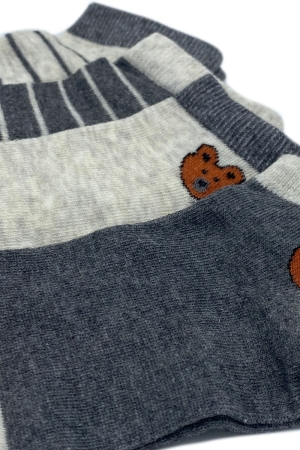 Çekmece 4&prime;Lü Soft Cotton Gri Ayı Desenli Unisex Patik - 3
