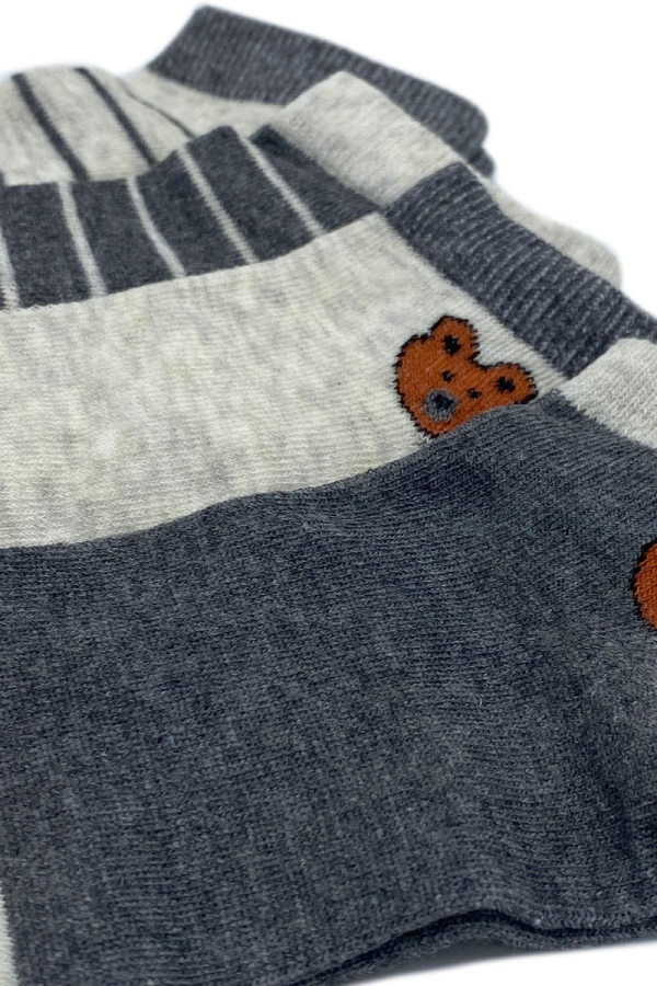 Çekmece 4&prime;Lü Soft Cotton Gri Ayı Desenli Unisex Patik - 3