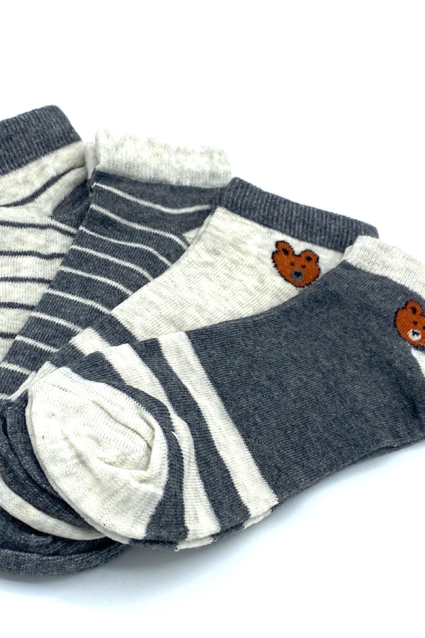 Çekmece 4&prime;Lü Soft Cotton Gri Ayı Desenli Unisex Patik - 2