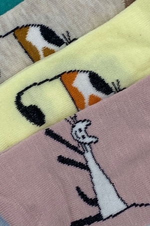 Çekmece 4′Lü Soft Cotton Kedi Desenli Unisex Patik - 3