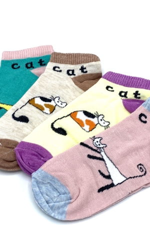Çekmece 4′Lü Soft Cotton Kedi Desenli Unisex Patik - 2