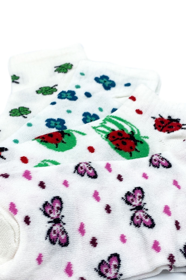 Çekmece 4′Lü Soft Cotton Uğur Böceği - Kelebek Desenli Unisex Patik - 3