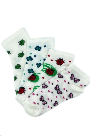 Çekmece 4&prime;Lü Soft Cotton Uğur Böceği  - Kelebek Desenli Unisex Patik 