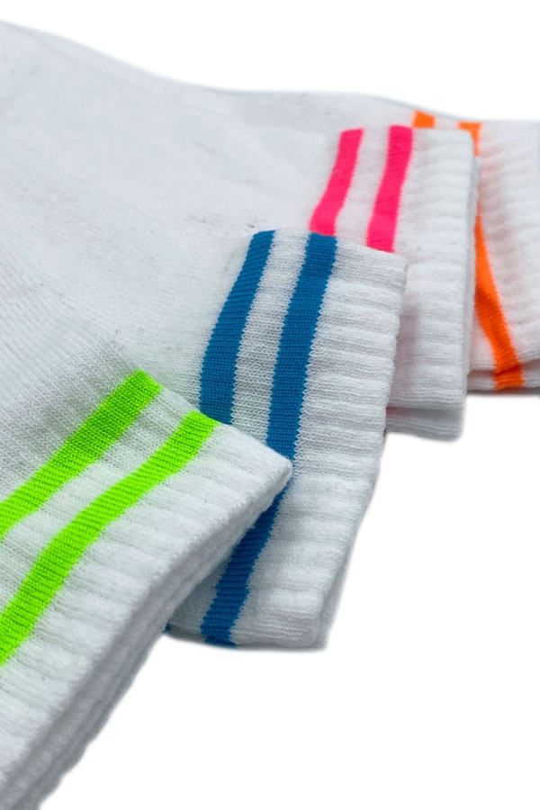Çekmece 4′Lü Soft Cotton Neon Çizgili Desenli Unisex Patik - 3