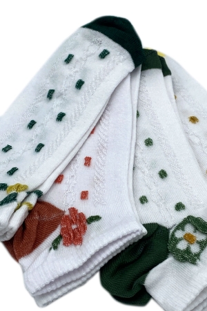 Çekmece 4′Lü Soft Cotton Çiçek - Nokta Desenli Unisex Patik - 3