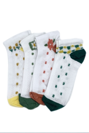 Çekmece 4&prime;Lü Soft Cotton Çiçek - Nokta Desenli Unisex Patik 