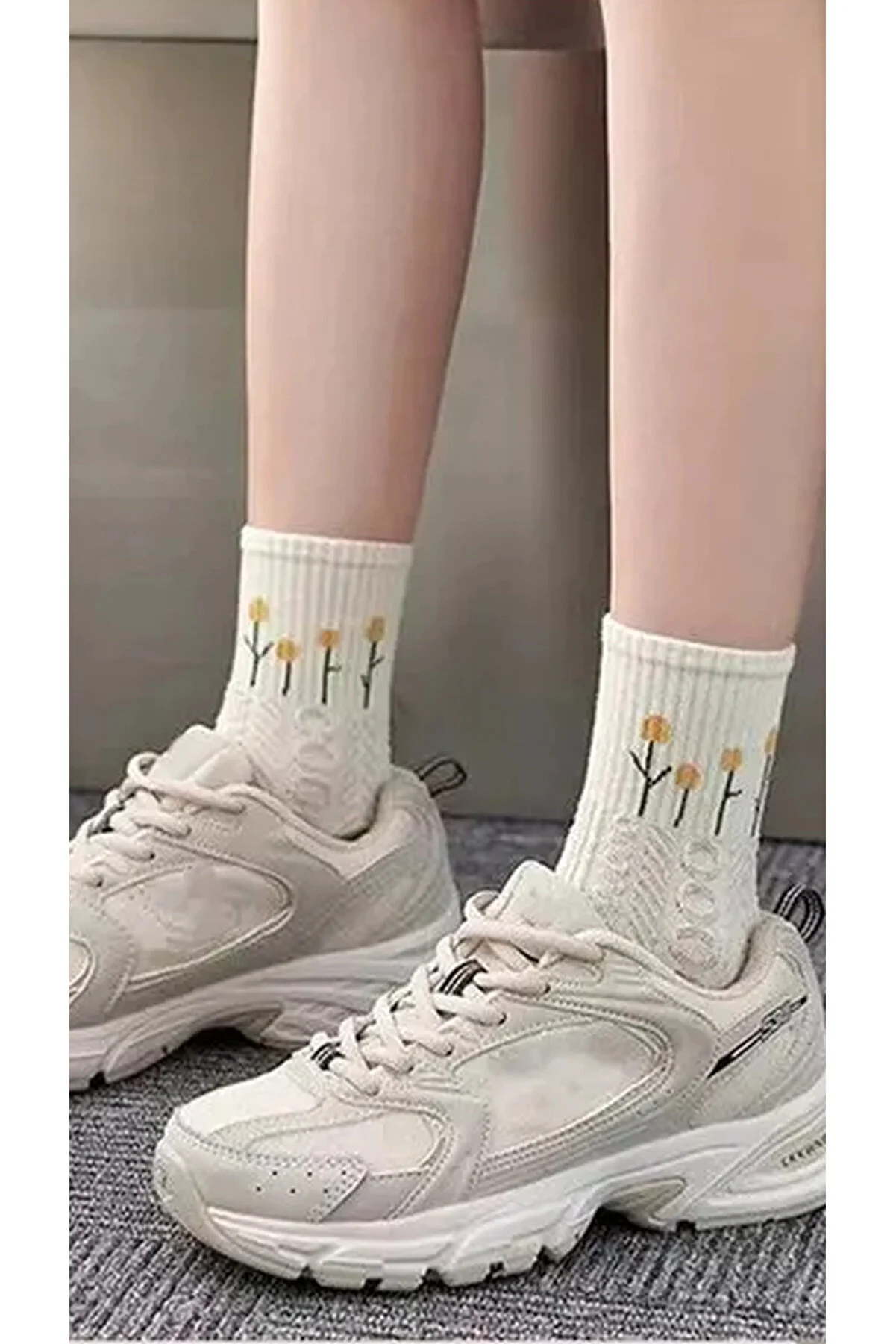 Çekmece 5'li Kadın Desenli Patik Çiçek Desen - 3