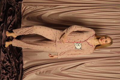 Çekmece Kadın Önden Düğmeli Pijama Takımı Pembe