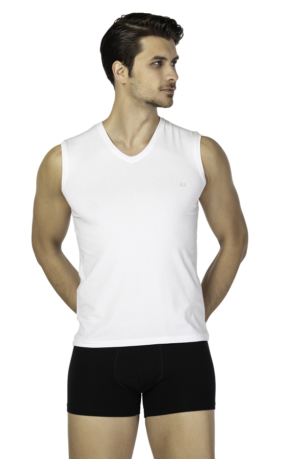 DS Damat DS0250 Comfort V Yaka Kolsuz T-shirt Beyaz - 1