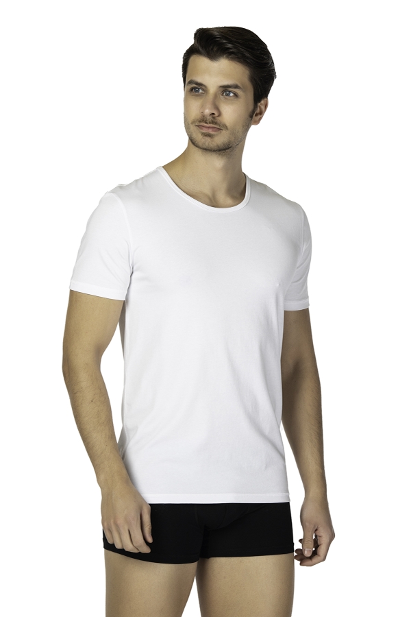 DS Damat DS0400 Comfort Bisiklet Yaka T-shirt Beyaz - 1