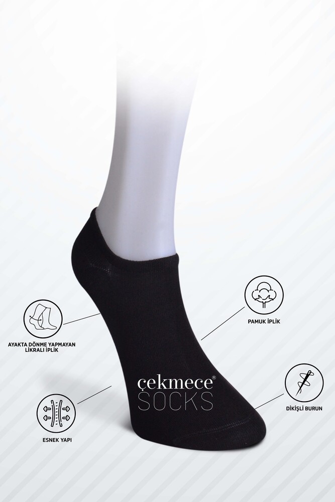 Ekonomık 6'Lı Unisex  Görünmez Çorap Siyah - 3