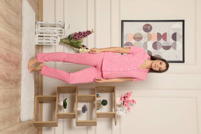 Kılıç 5007 Kadın Önden Düğmeli Pijama Takımı Pembe - 1