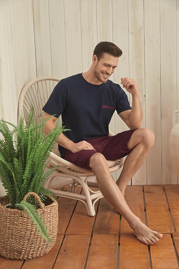 Kly - Kly 9007 O.Yaka Şortlu Pijama Takımı Bordo