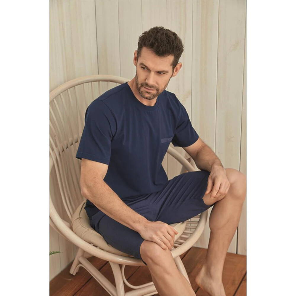 Kly - Kly 9007 O.Yaka Şortlu Pijama Takımı Lacivert