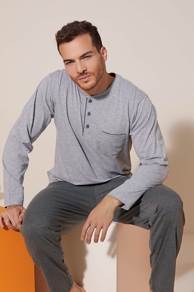 Kly 9210 Midi  Yaka Pijama Takım Gri - 1