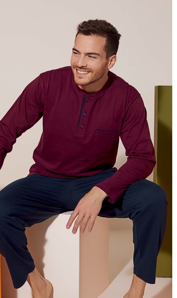 Kly 9210 Midi Yaka Pijama Takım Mürdüm - 1