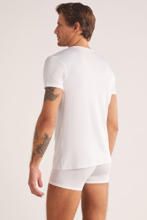 Kom Enzo Bisiklet Yaka Modal Erkek Tshirt Beyaz - 3