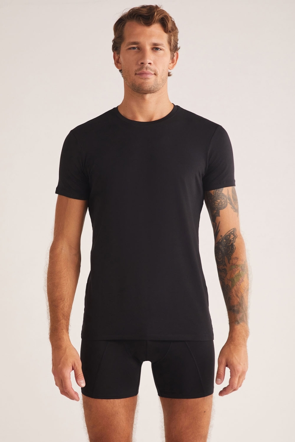 Kom Enzo Bisiklet Yaka Modal Erkek Tshirt Siyah - 1