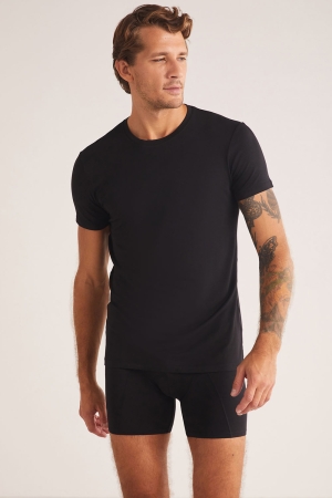 Kom Enzo Bisiklet Yaka Modal Erkek Tshirt Siyah - 2