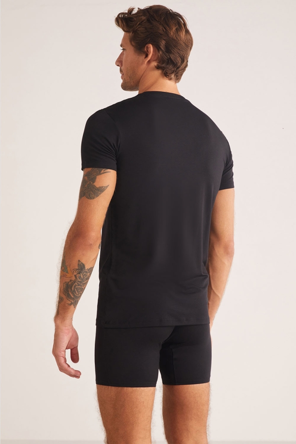 Kom Enzo Bisiklet Yaka Modal Erkek Tshirt Siyah - 3