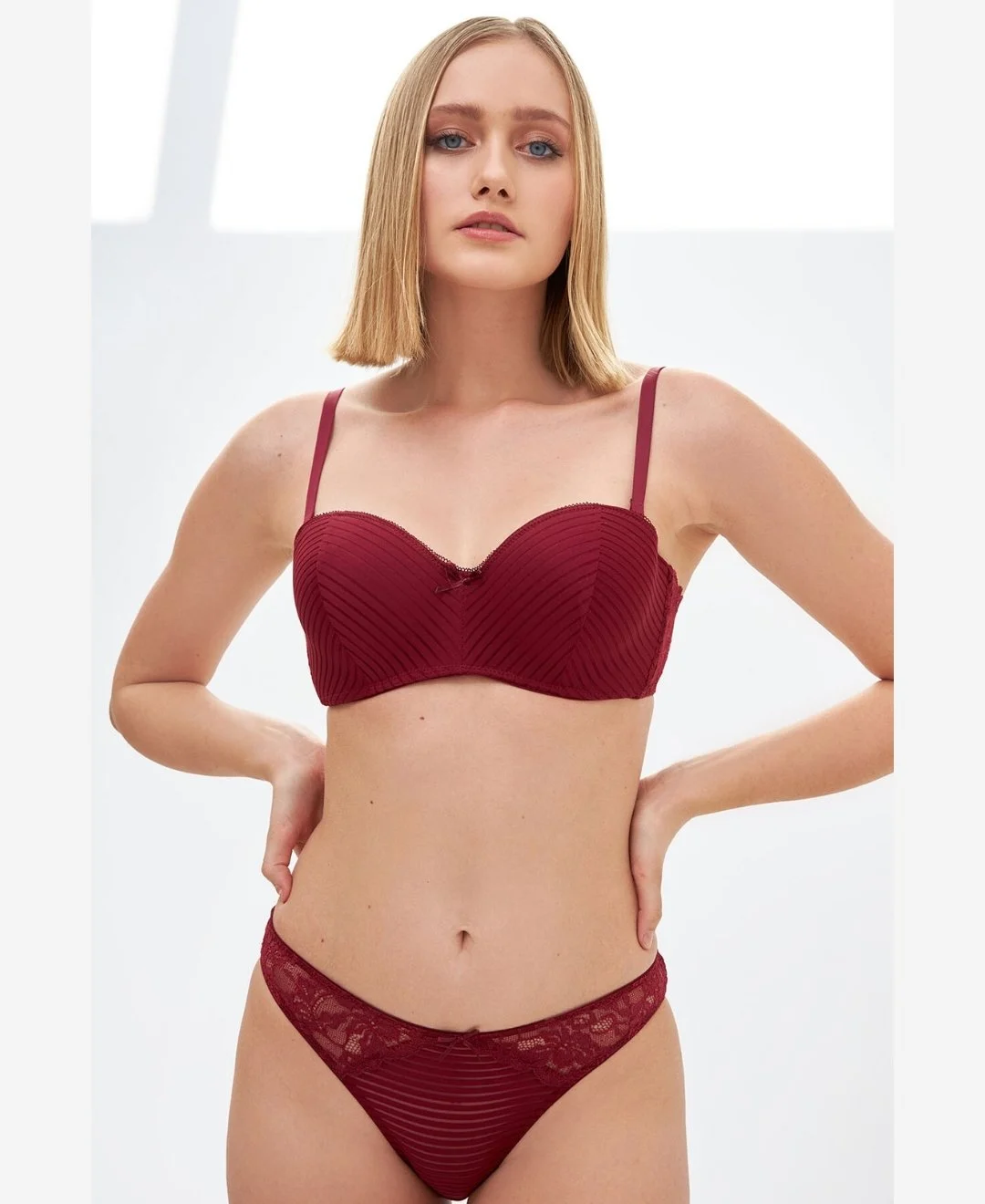Nbb 4645 Desteklsız  Sütyen Külot Takım Bordo - 1