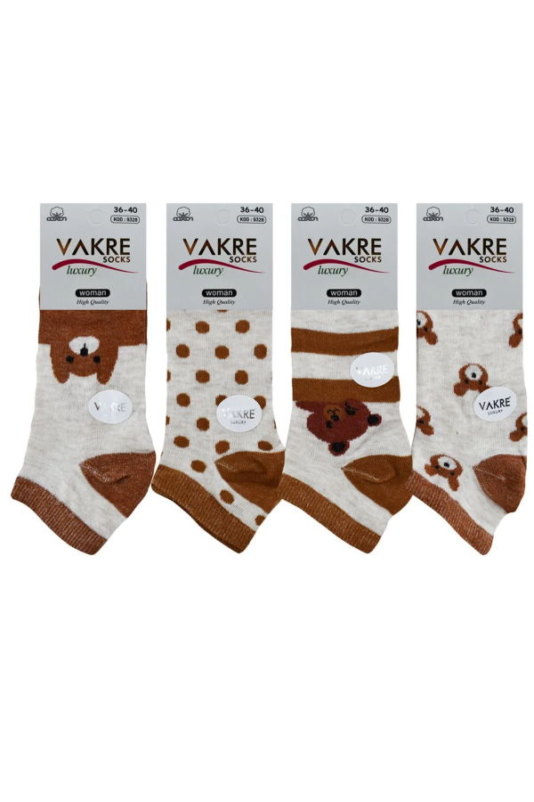 Vakre 4&prime;lü Desenli Patik Panda-Noktalı - 1