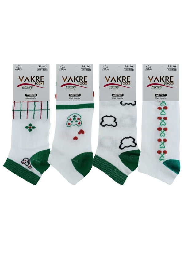 Vakre 4&prime;lü Desenli Patik Bulut-Kiraz - 1